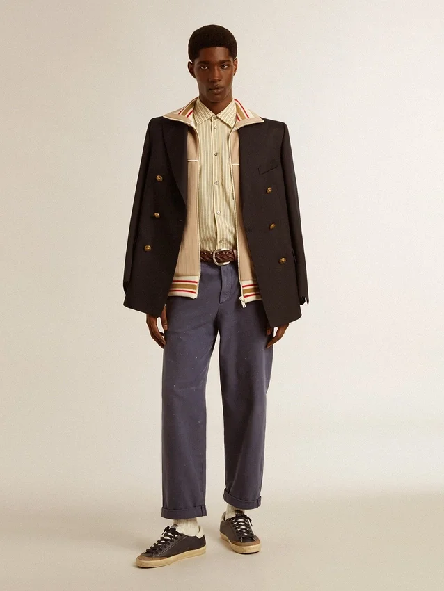 Chino pour homme bleu à l'effet usé