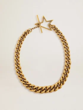 Collier à maillons décroissants en laiton couleur or antique avec fermoir en forme d’étoile