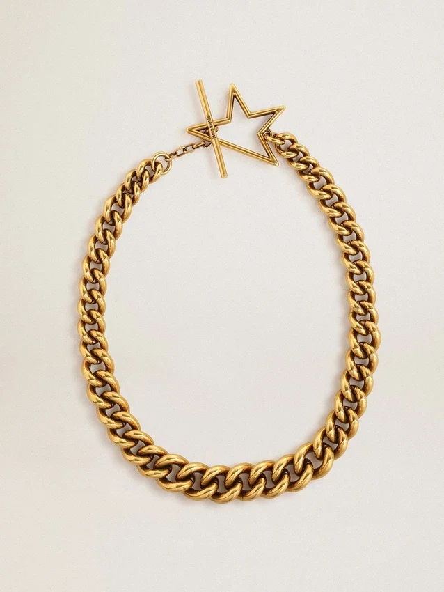 Collier à maillons décroissants en laiton couleur or antique avec fermoir en forme d’étoile