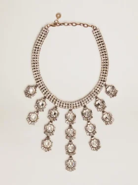 Collier pour femme couleur or antique orné de cristaux en forme de goutte