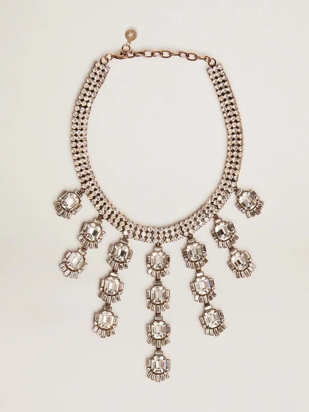 Collier pour femme couleur or antique orné de cristaux en forme de goutte