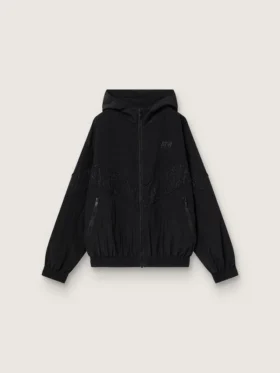 Coupe-vent pour femme en nylon noir orné de cristaux ton sur ton
