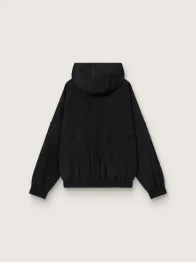 Coupe-vent pour femme en nylon noir orné de cristaux ton sur ton