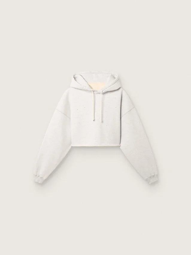 Court sweat-shirt à capuche pour femme Star en coton gris chiné