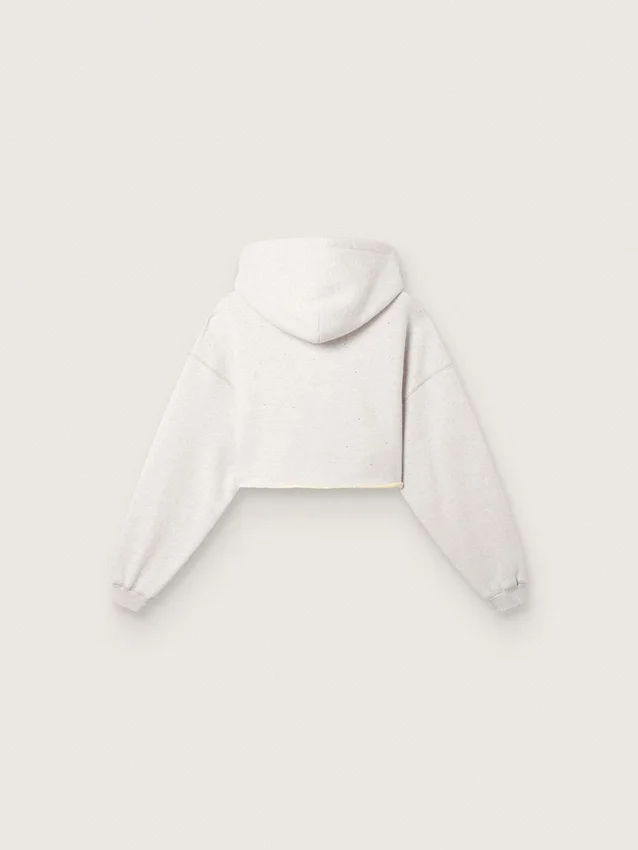 Court sweat-shirt à capuche pour femme Star en coton gris chiné