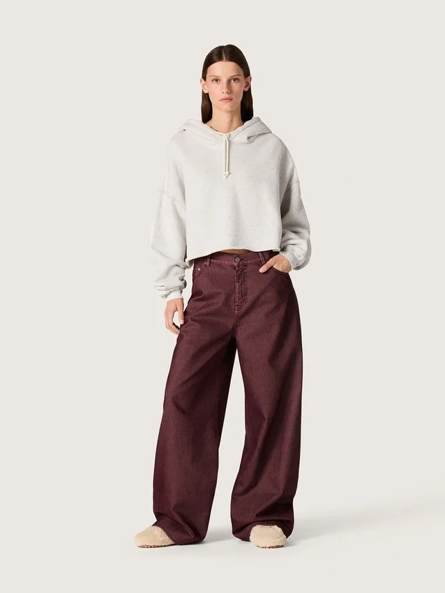Court sweat-shirt à capuche pour femme Star en coton gris chiné
