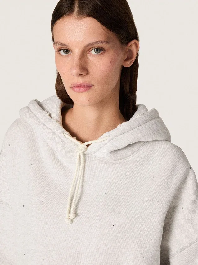 Court sweat-shirt à capuche pour femme Star en coton gris chiné