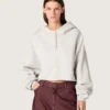 Court sweat-shirt à capuche pour femme Star en coton gris chiné