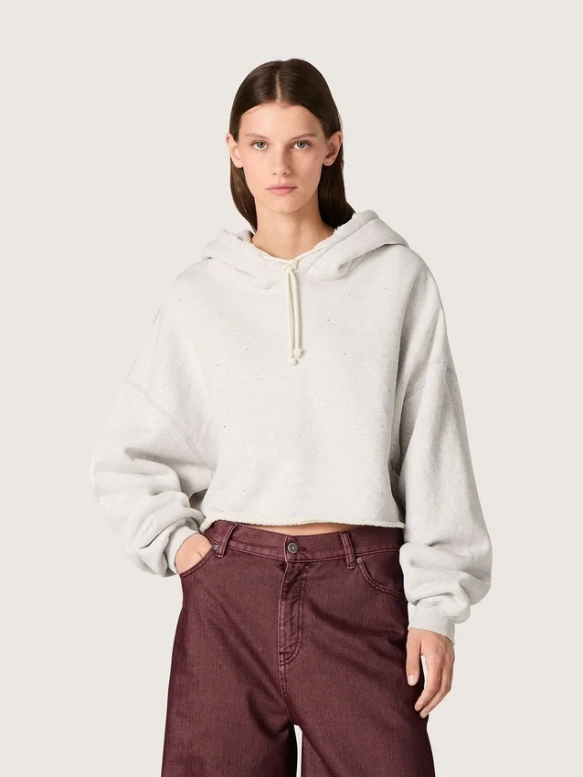 Court sweat-shirt à capuche pour femme Star en coton gris chiné