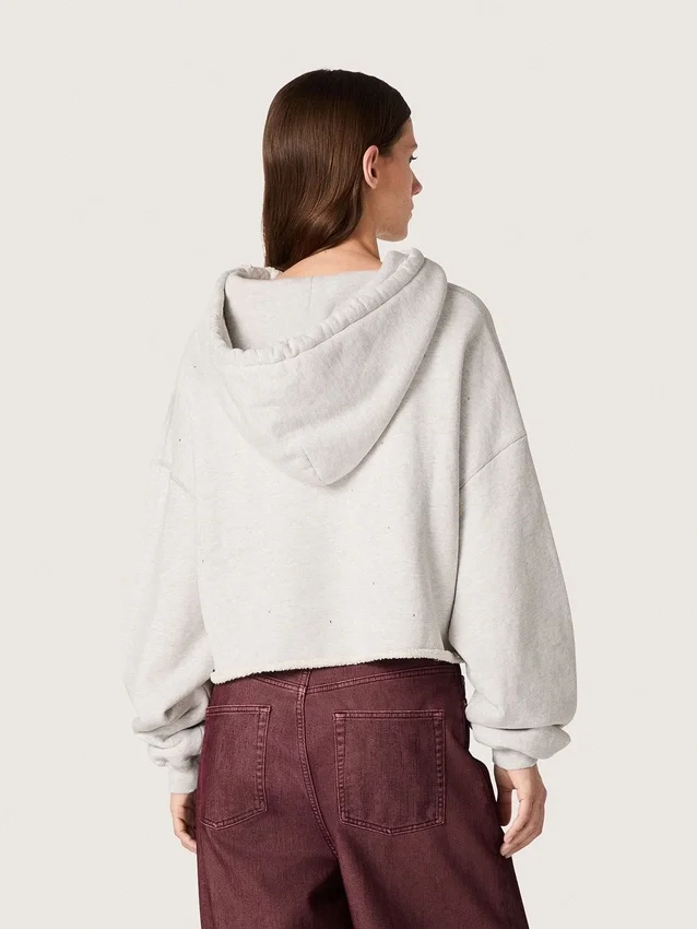 Court sweat-shirt à capuche pour femme Star en coton gris chiné