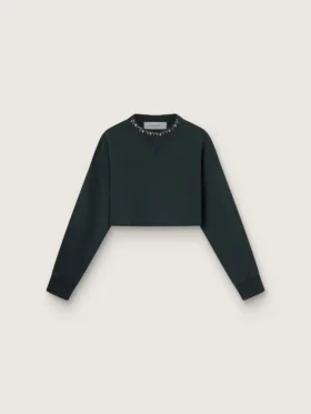 Court sweat-shirt en coton pour femme avec des cristaux sur le devant