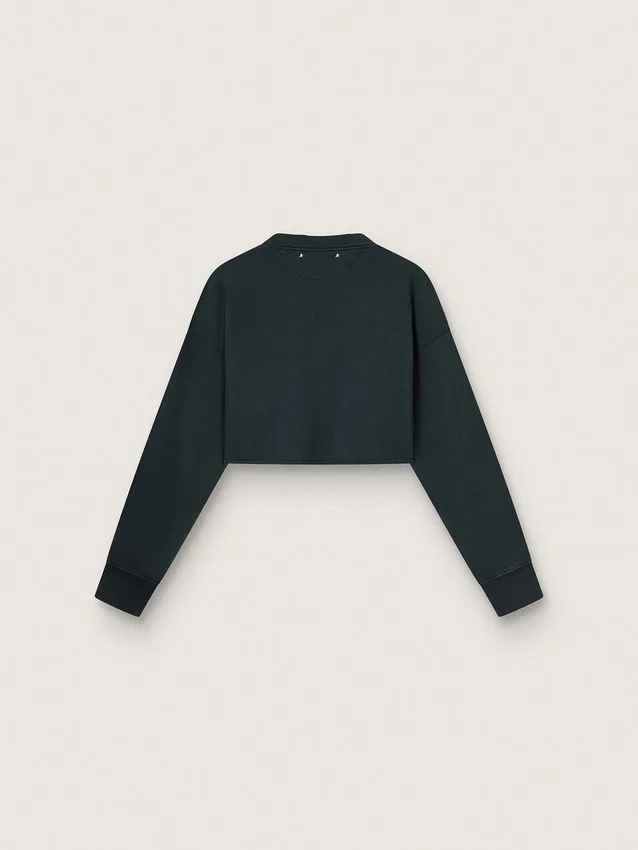 Court sweat-shirt en coton pour femme avec des cristaux sur le devant