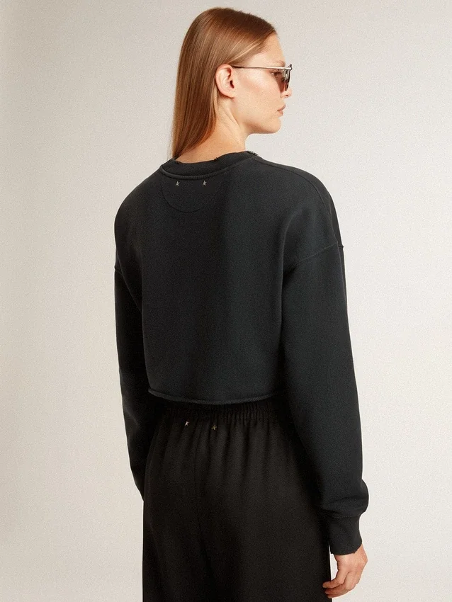 Court sweat-shirt en coton pour femme avec des cristaux sur le devant