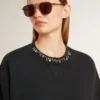 Court sweat-shirt en coton pour femme avec des cristaux sur le devant