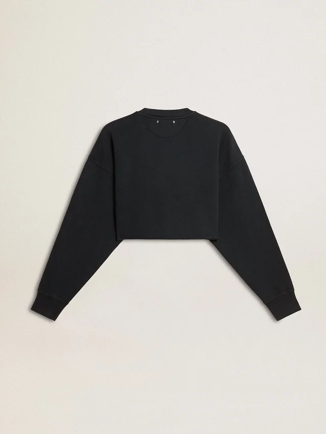 Court sweat-shirt en coton pour femme avec des cristaux sur le devant