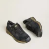 Dad-Star pour femme en cuir naplak noir et cuir craquelé, avec étoile et languette de talon noires