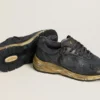 Dad-Star pour femme en cuir naplak noir et cuir craquelé, avec étoile et languette de talon noires
