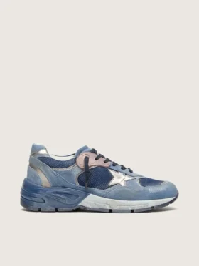 Dad-Star pour femme en daim bleu denim avec étoile en cuir argenté