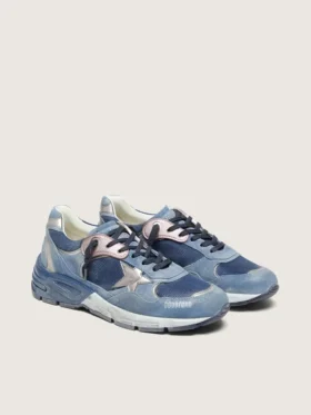 Dad-Star pour femme en daim bleu denim avec étoile en cuir argenté