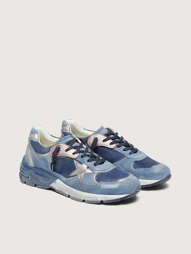 Dad-Star pour femme en daim bleu denim avec étoile en cuir argenté