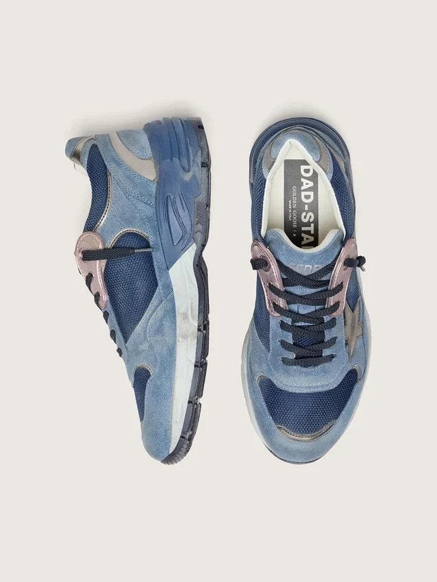 Dad-Star pour femme en daim bleu denim avec étoile en cuir argenté