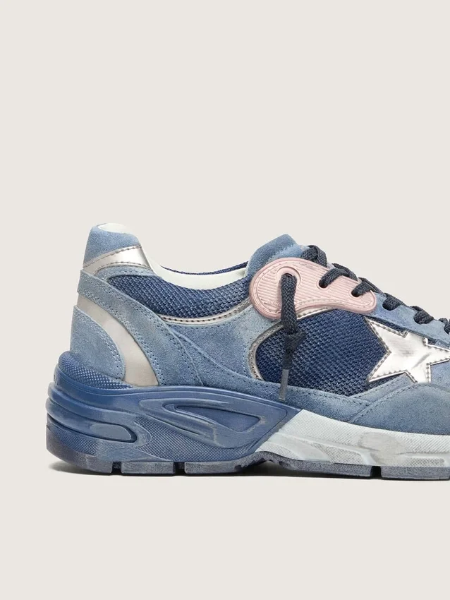 Dad-Star pour femme en daim bleu denim avec étoile en cuir argenté