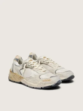 Dad-Star pour femme en daim et mesh, avec étoile en cuir blanc et languette de talon en cuir beige