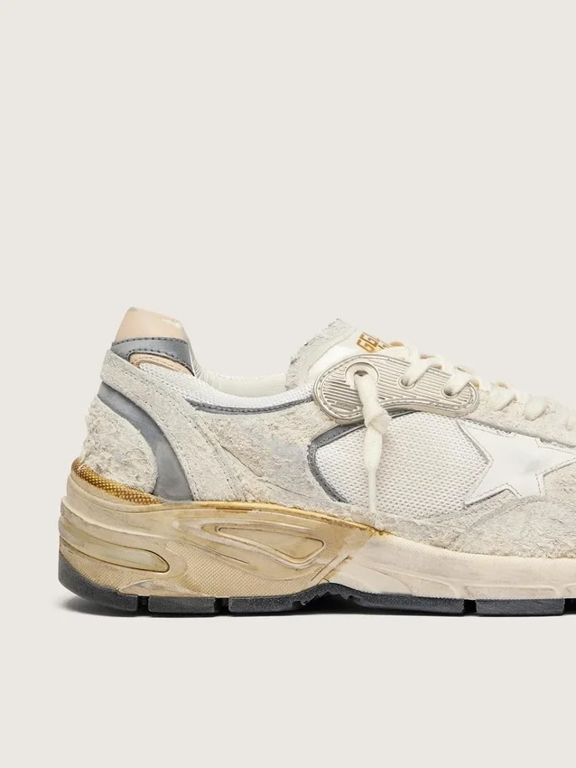 Dad-Star pour femme en daim et mesh, avec étoile en cuir blanc et languette de talon en cuir beige