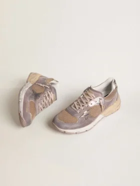 Dad-Star pour femme en daim lilas et maille, avec étoile et languette au talon en cuir laminé