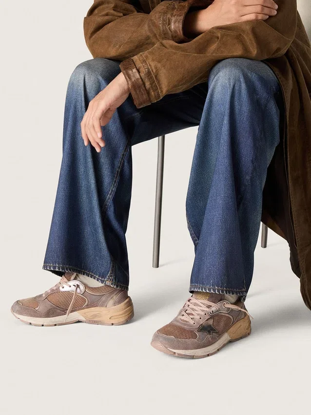 Dad-Star pour femme en daim lilas et maille, avec étoile et languette au talon en cuir laminé