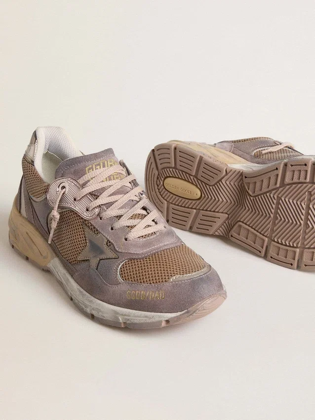 Dad-Star pour femme en daim lilas et maille, avec étoile et languette au talon en cuir laminé