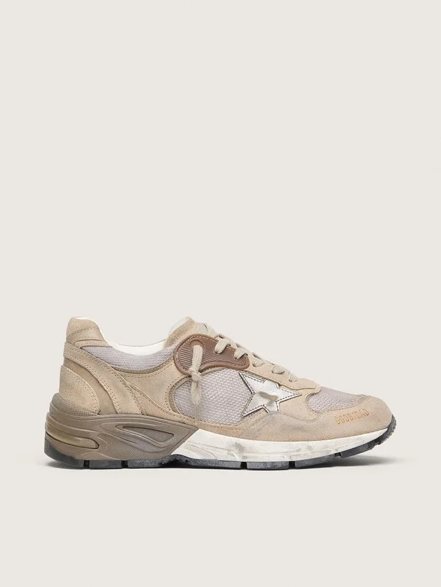 Dad-Star pour femme en maille beige et daim avec étoile en cuir argenté
