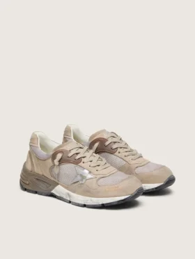 Dad-Star pour femme en maille beige et daim avec étoile en cuir argenté