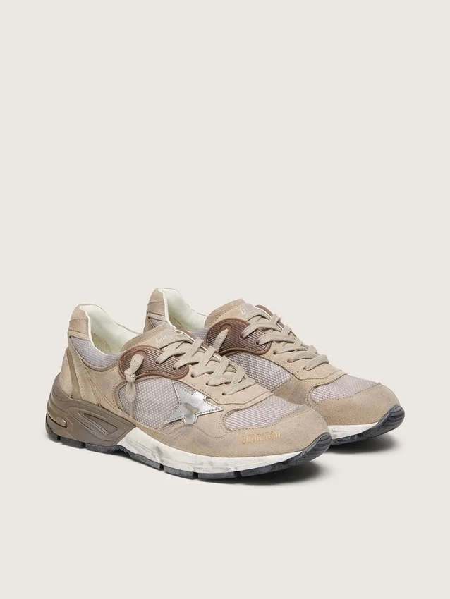 Dad-Star pour femme en maille beige et daim avec étoile en cuir argenté