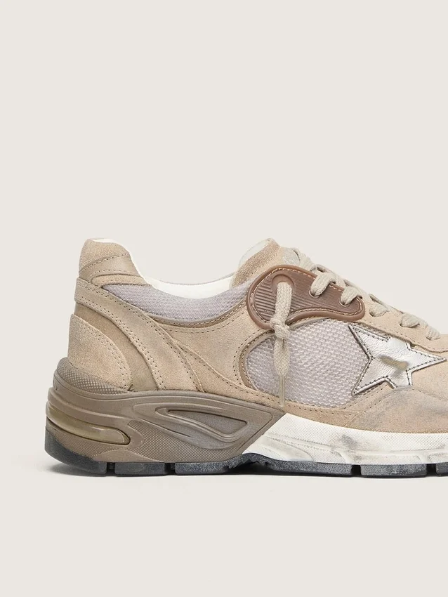 Dad-Star pour femme en maille beige et daim avec étoile en cuir argenté