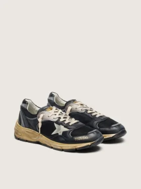 Dad-Star pour femme en maille noire et argentée et cuir nappa avec étoile gris glacier