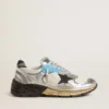 Dad-Star pour femme en mesh et cuir argenté métallisé avec étoile en daim noir