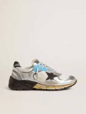 Dad-Star pour femme en mesh et cuir argenté métallisé avec étoile en daim noir