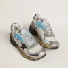 Dad-Star pour femme en mesh et cuir argenté métallisé avec étoile en daim noir