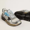 Dad-Star pour femme en mesh et cuir argenté métallisé avec étoile en daim noir