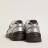 Dad-Star pour femme en mesh et cuir argenté métallisé avec étoile en daim noir