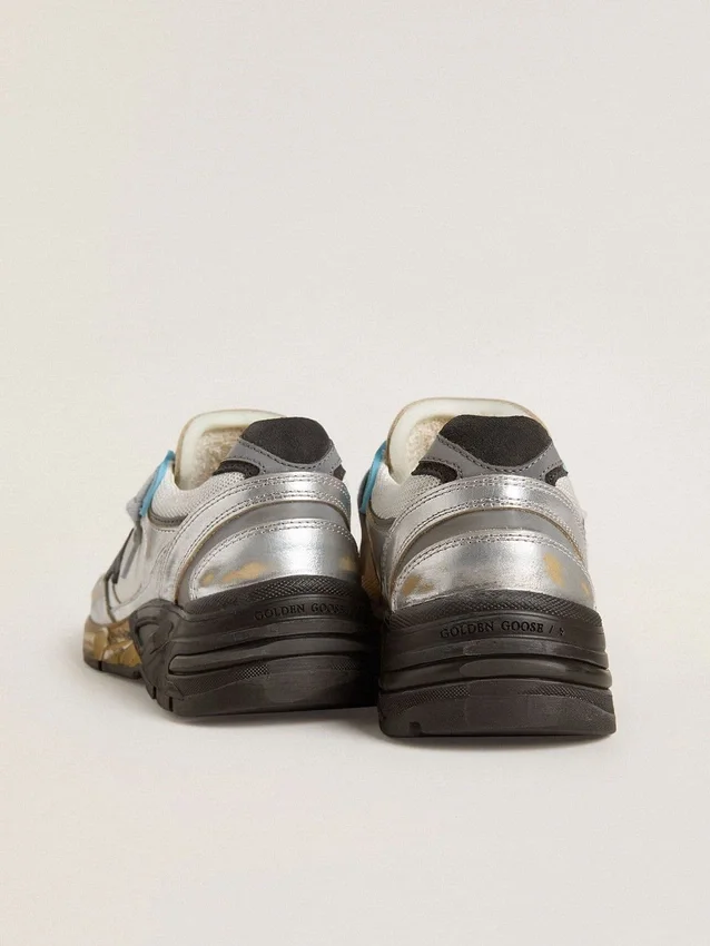 Dad-Star pour femme en mesh et cuir argenté métallisé avec étoile en daim noir