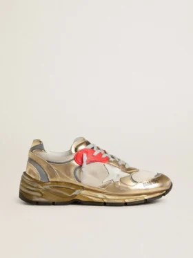 Dad-Star pour femme en mesh et cuir doré à la feuille avec étoile en cuir blanc