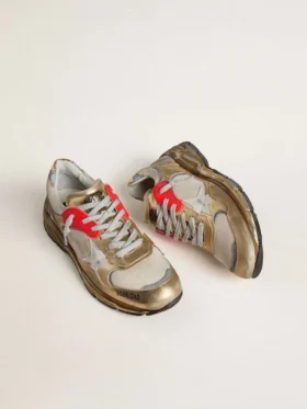 Dad-Star pour femme en mesh et cuir doré à la feuille avec étoile en cuir blanc