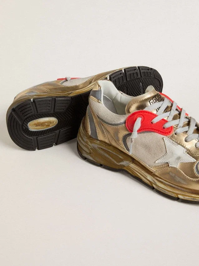 Dad-Star pour femme en mesh et cuir doré à la feuille avec étoile en cuir blanc