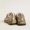 Dad-Star pour femme en mesh et cuir doré à la feuille avec étoile en cuir blanc