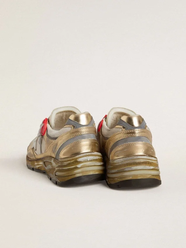 Dad-Star pour femme en mesh et cuir doré à la feuille avec étoile en cuir blanc