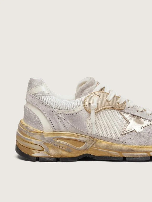 Dad-Star pour femme en mesh et daim blanc avec étoile dorée à la feuille