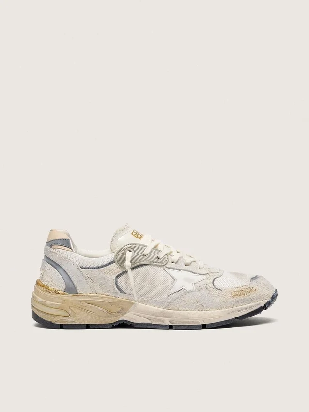 Dad-Star pour homme en daim et mesh avec étoile en cuir blanc et languette de talon en cuir beige