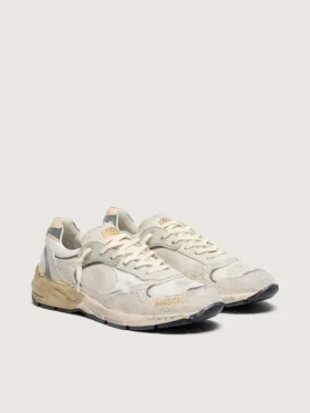 Dad-Star pour homme en daim et mesh avec étoile en cuir blanc et languette de talon en cuir beige